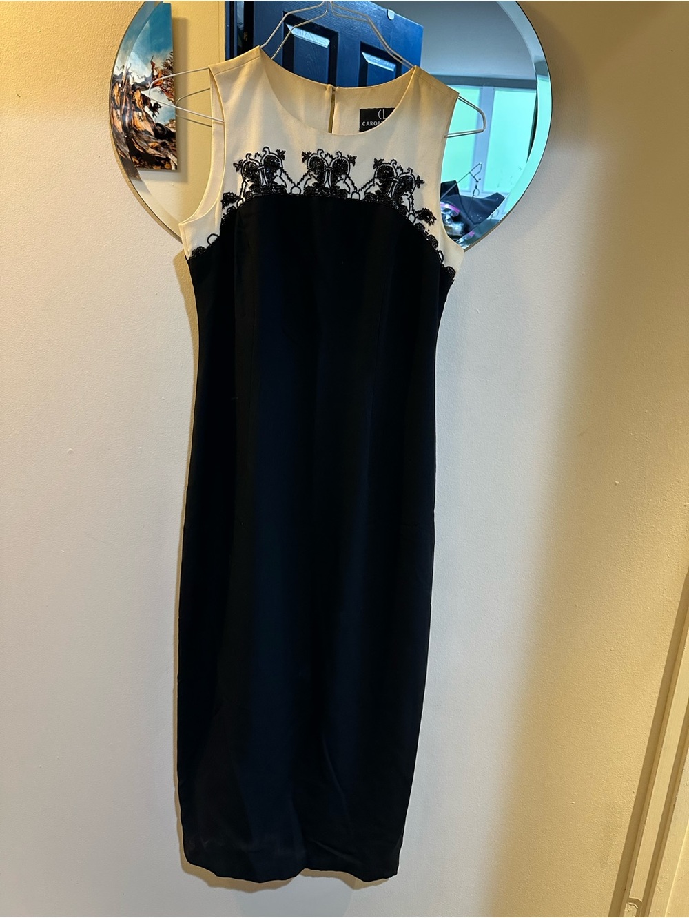 Carole Little Dress Size 6 Black Ivory Lace Sleeveless Sheath Vintage